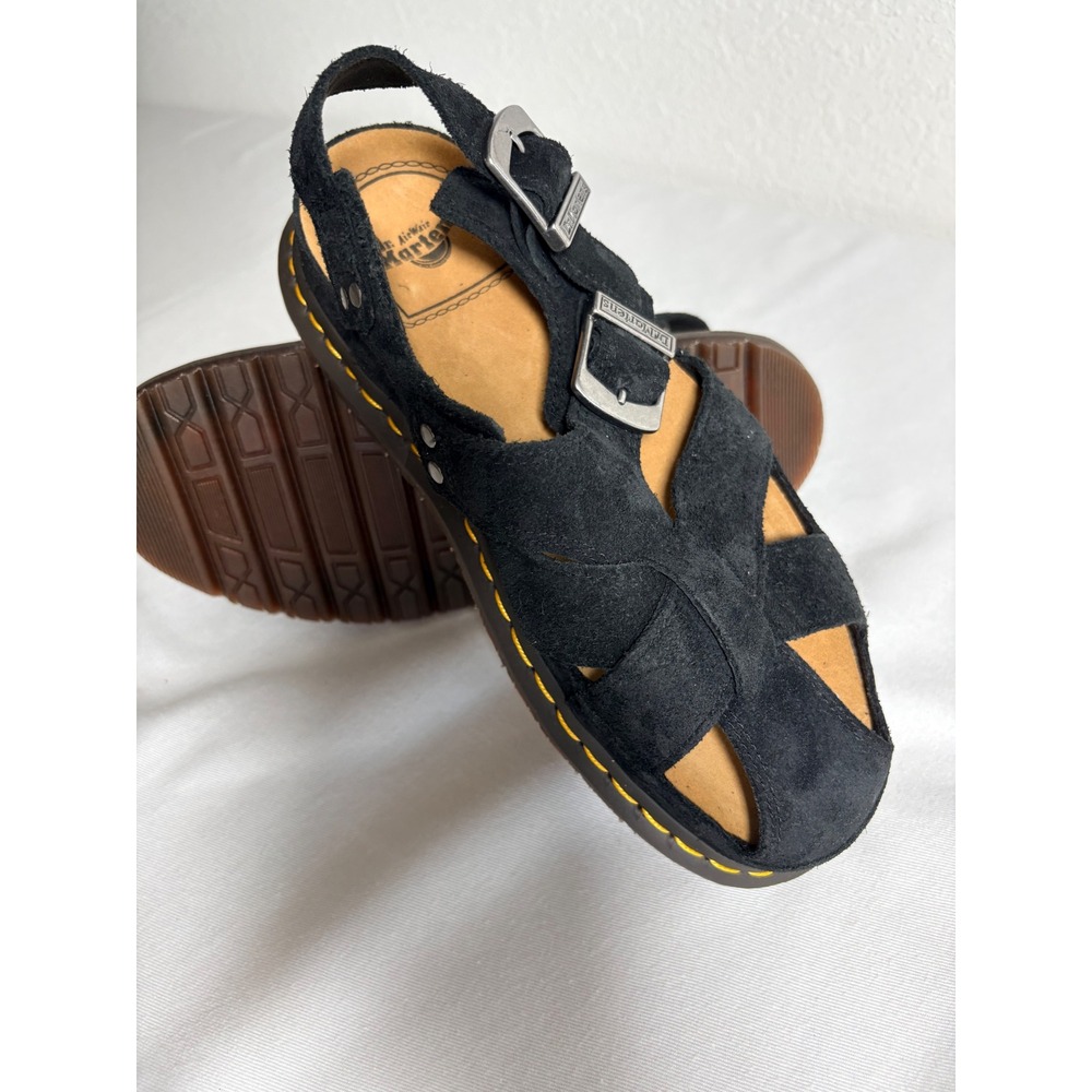 Dr. Martens Archive Fisherman flat Sandals 9 Black Suede Buckle Gladiator shoes